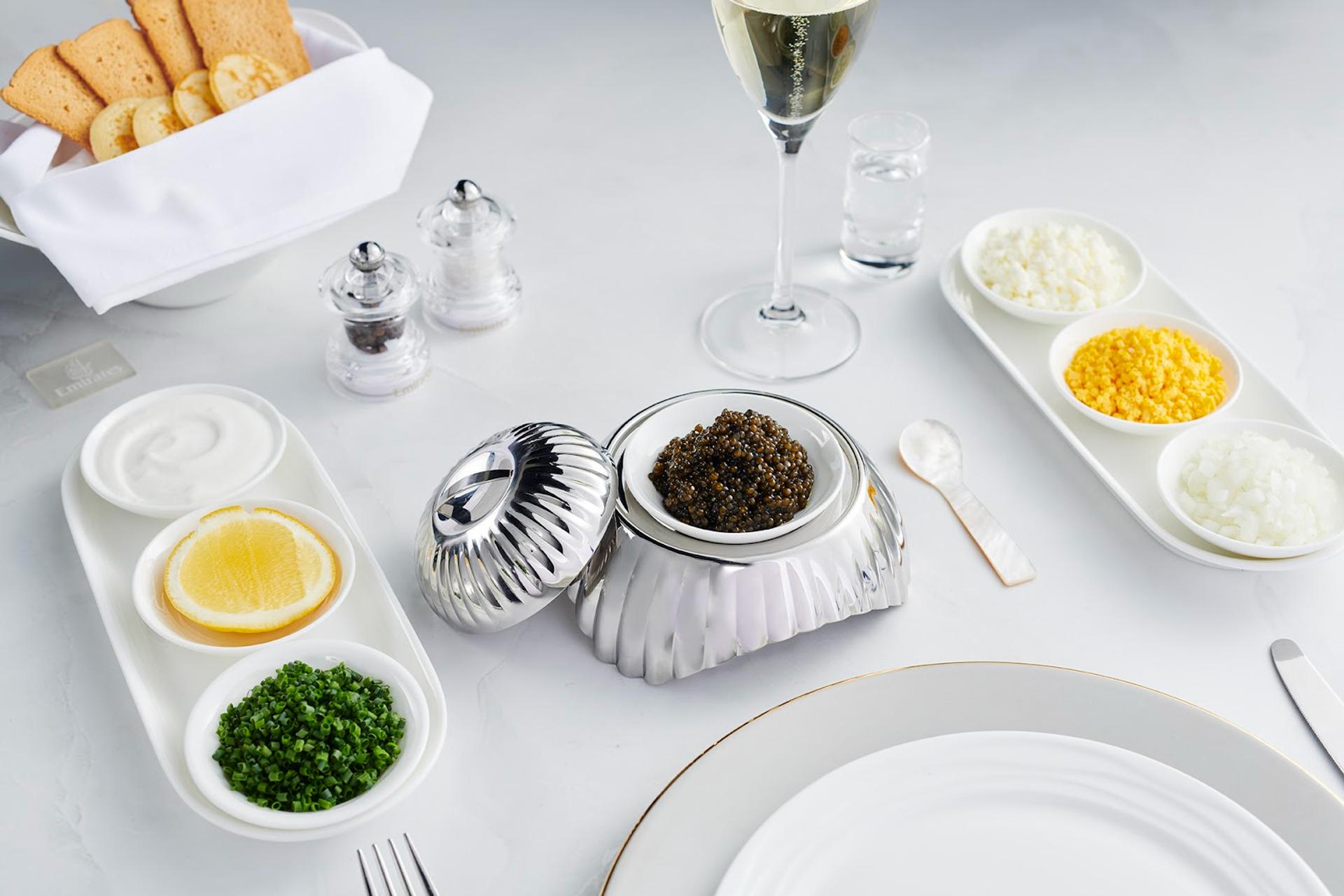 The caviar service on Emirates.