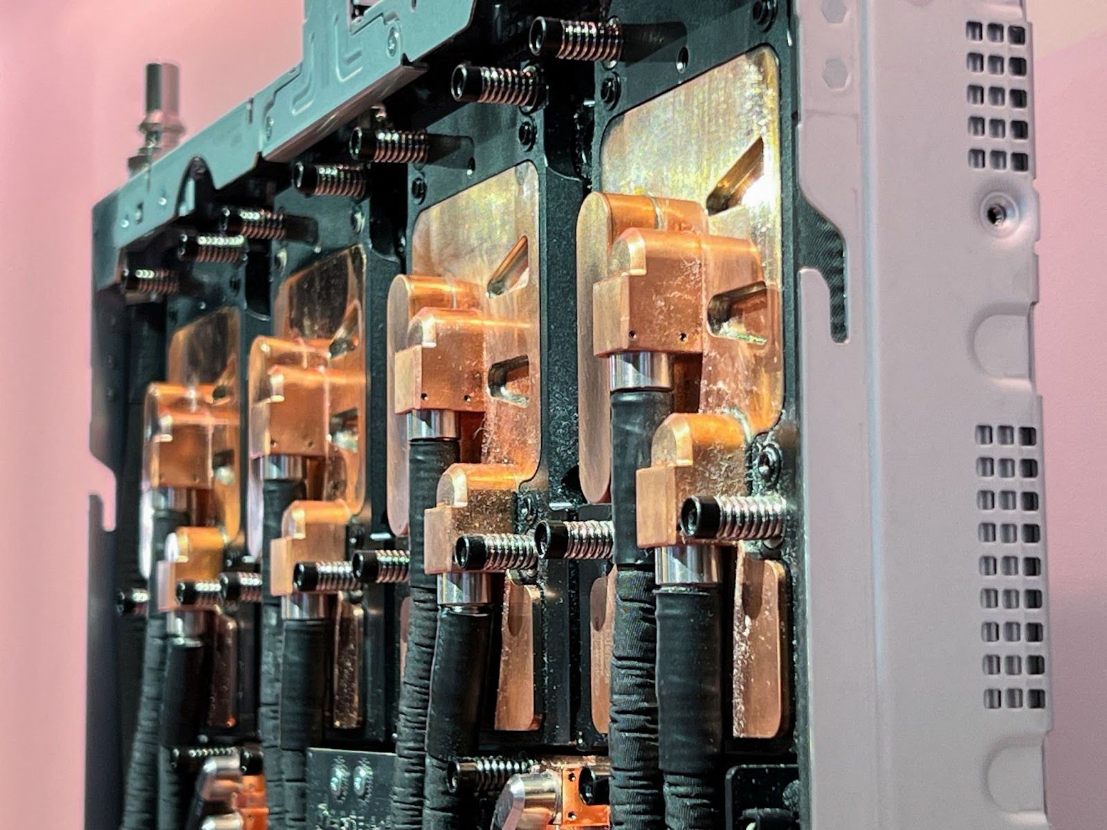 Data center servers and components containing the newest AI chips from Nvidia are seen on display at the company’s GTC software developer conference in San Jose, California, US on March 19, 2025. 