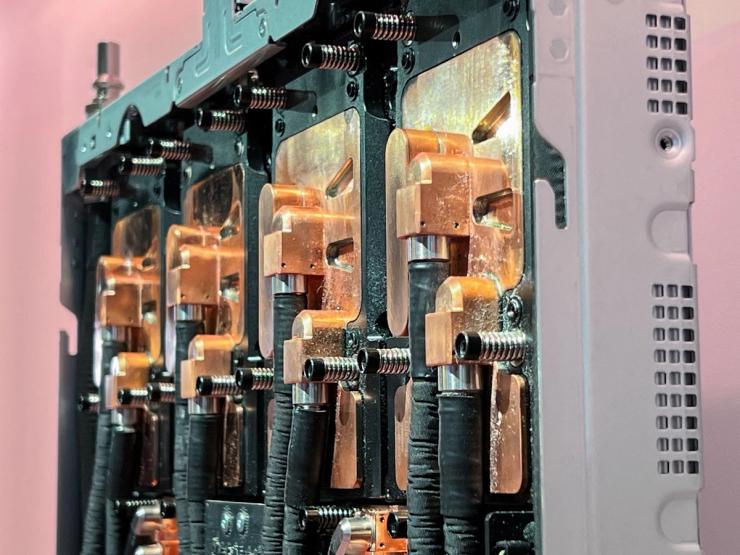 Data center servers and components containing the newest AI chips from Nvidia are seen on display at the company’s GTC software developer conference in San Jose, California, US on March 19, 2025.