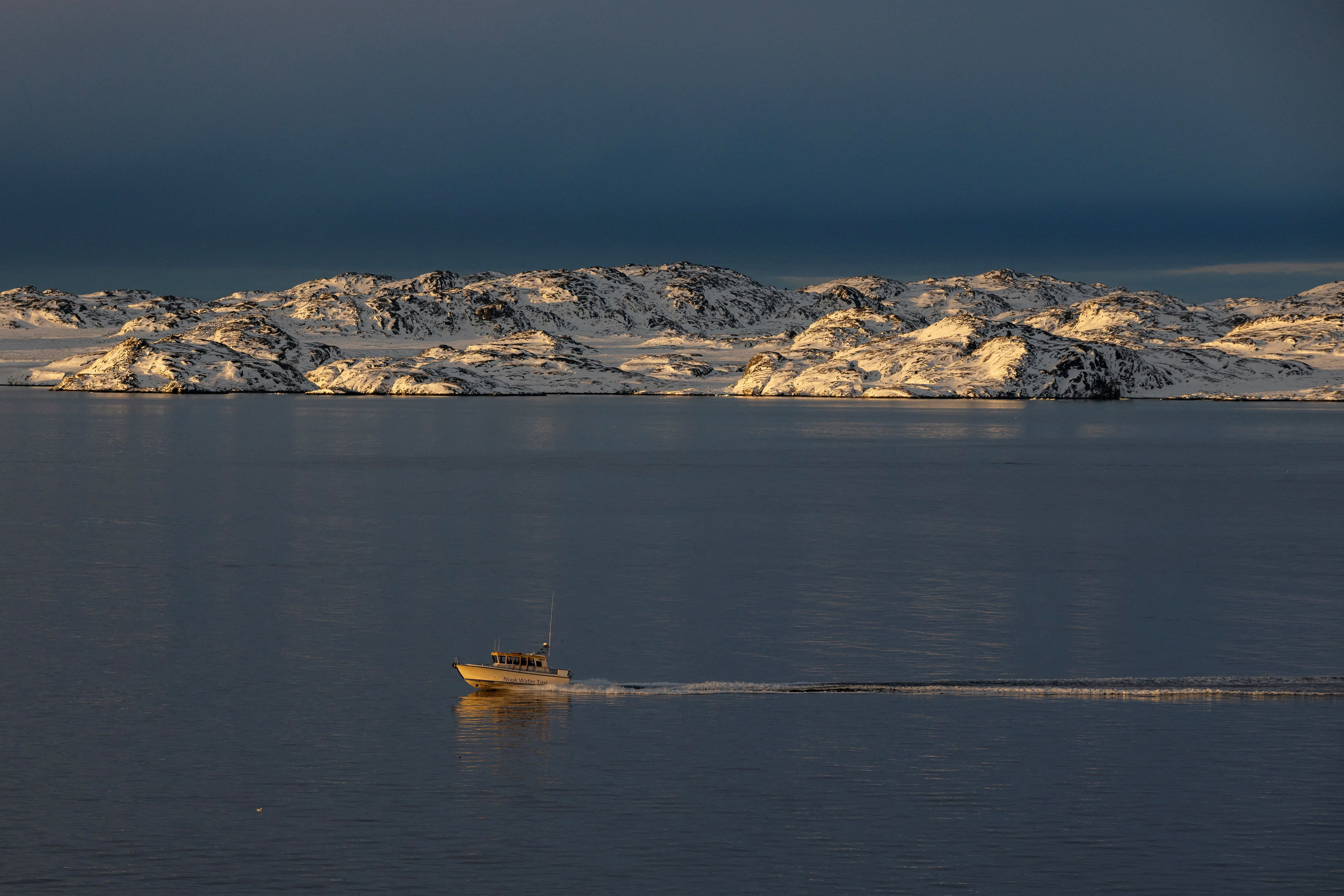 A ship sails in Nuuk, Greenland,