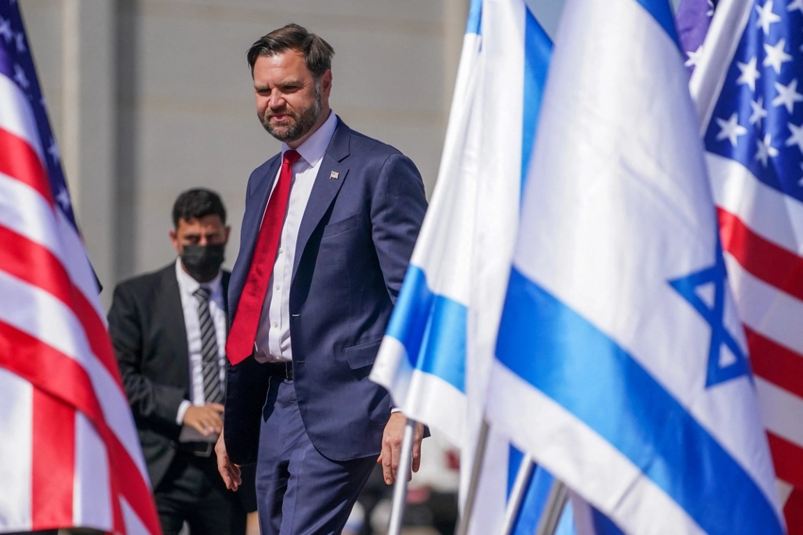 US Vice President JD Vance arrives at Ben Gurion airport in Lod, Israel.