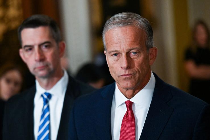 Sen. Tom Cotton, R-Ark., and Senate Majority Leader John Thune