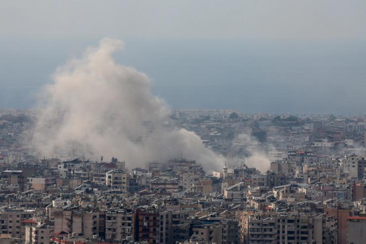 Smoke rises from Beirut’s southern suburbs.