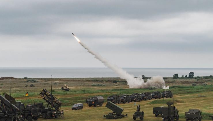 A missile launches from a Romanian Patriot air defense system during a NATO exercise in June.