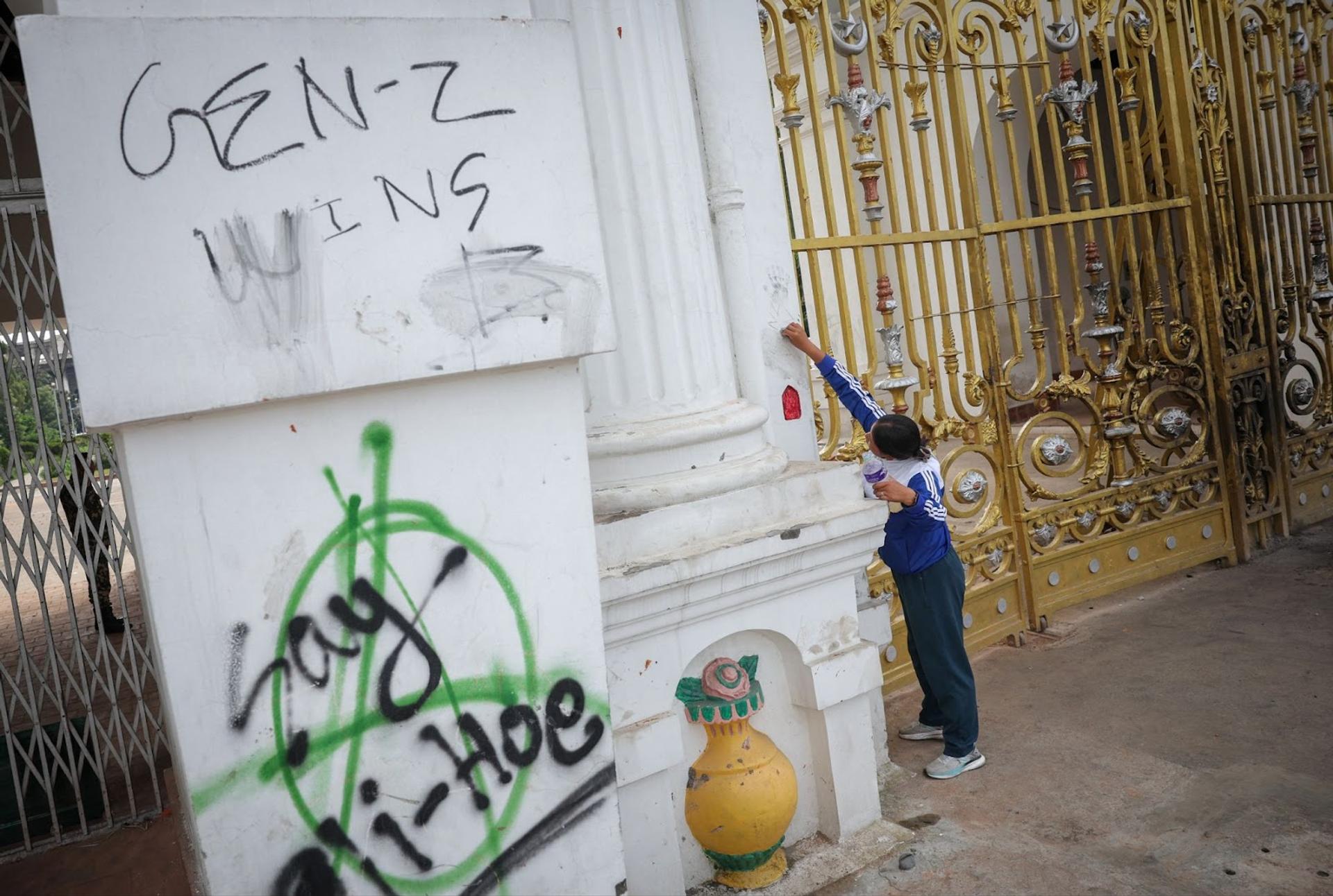 Graffiti on the entrance to the Prime Minister’s office in Nepal. 