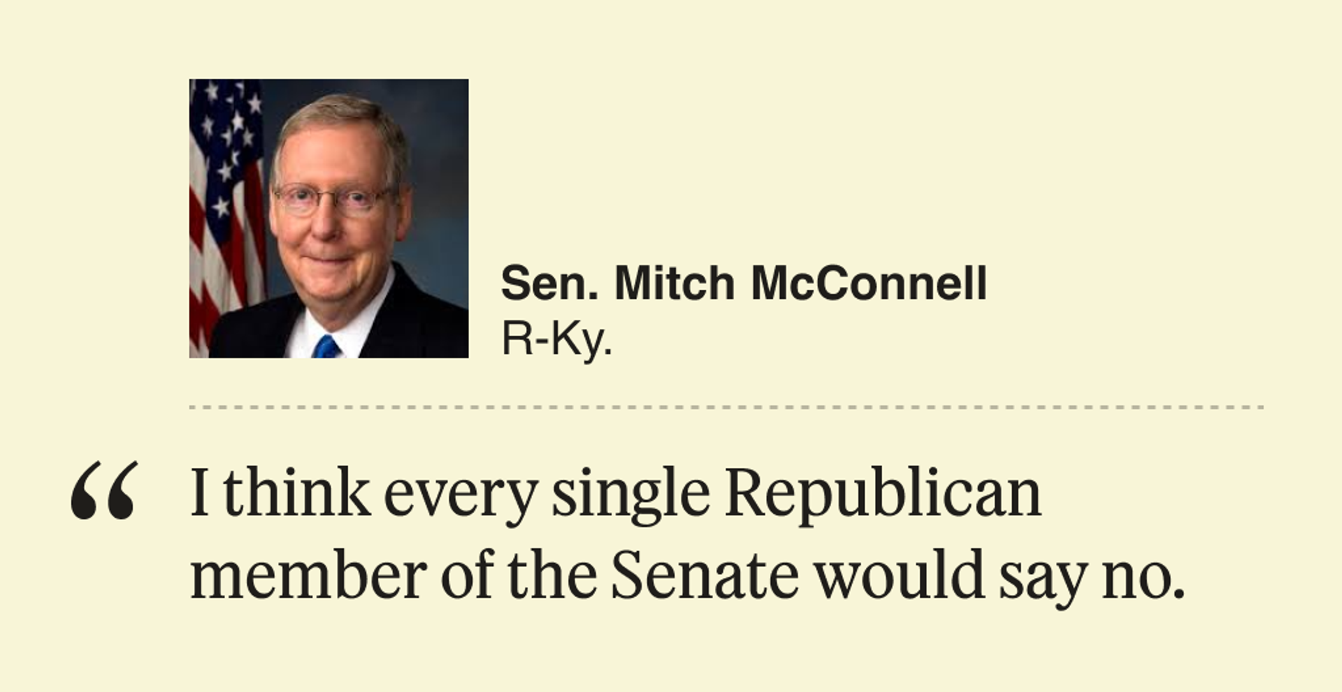 “I think every single Republican member of the Senate would say no.”