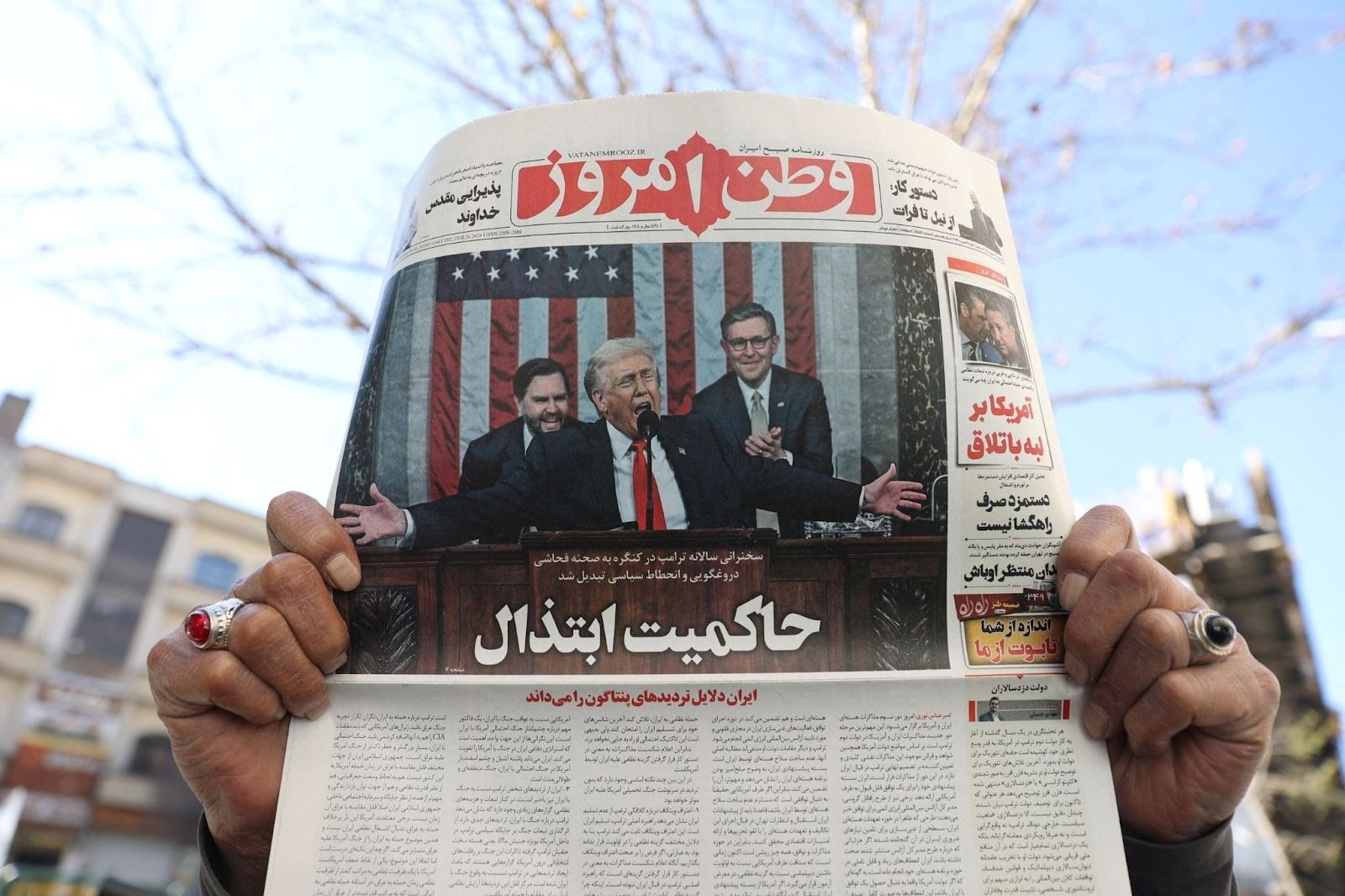 An Iranian newspaper with Trump on the front page. 