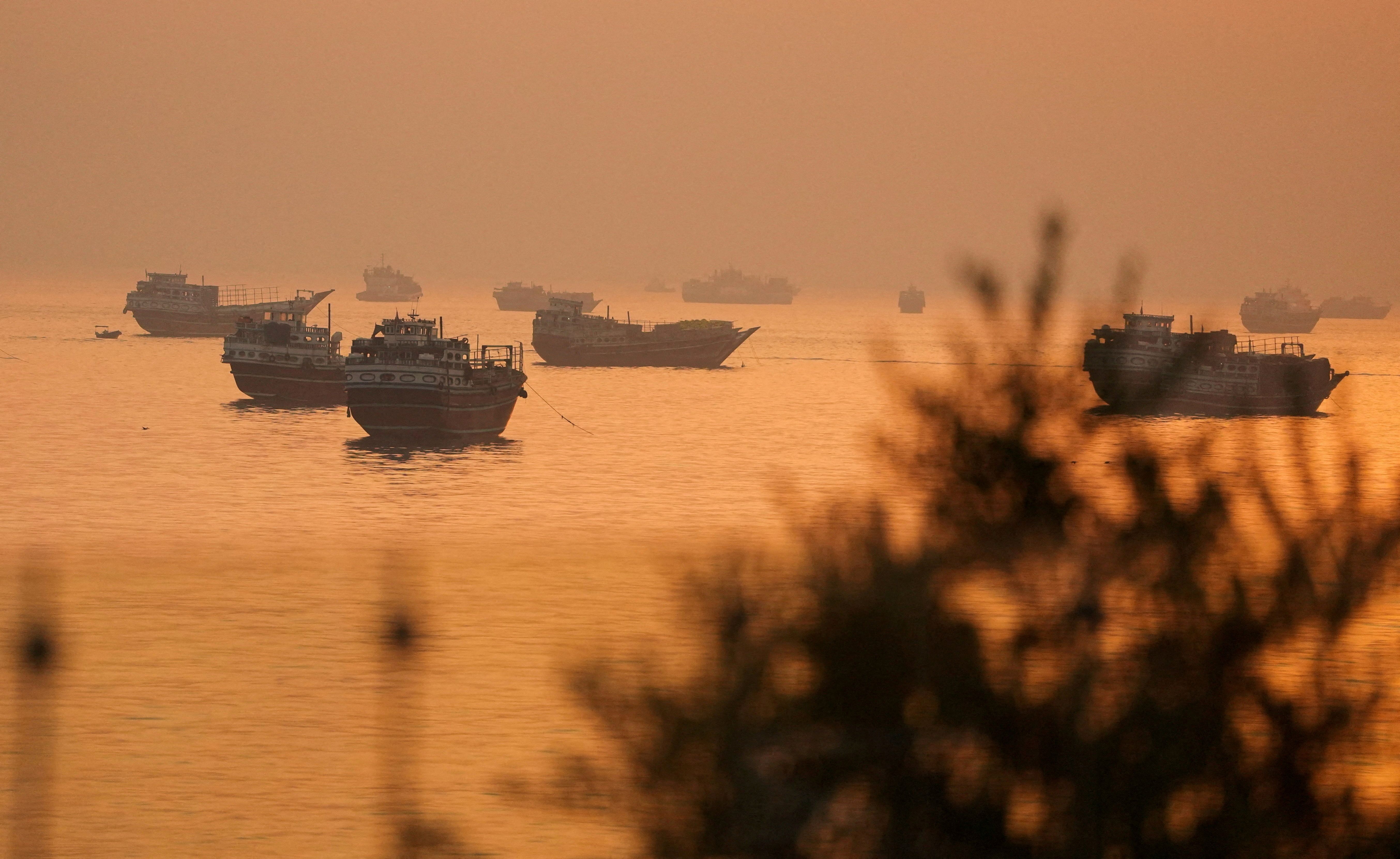 Vessels at the Strait of Hormuz, as seen from Musandam, Oman