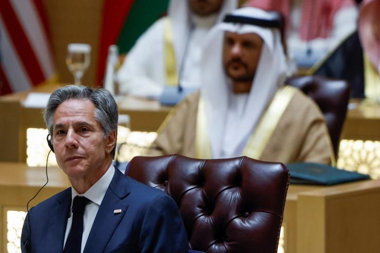U.S. Secretary of State Antony Blinken attends a Joint Ministerial Meeting of the GCC-U.S. Strategic Partnership to discuss the humanitarian crises faced in Gaza, in Riyadh, Saudi Arabia, April 29, 2024. REUTERS/Evelyn Hockstein/Pool