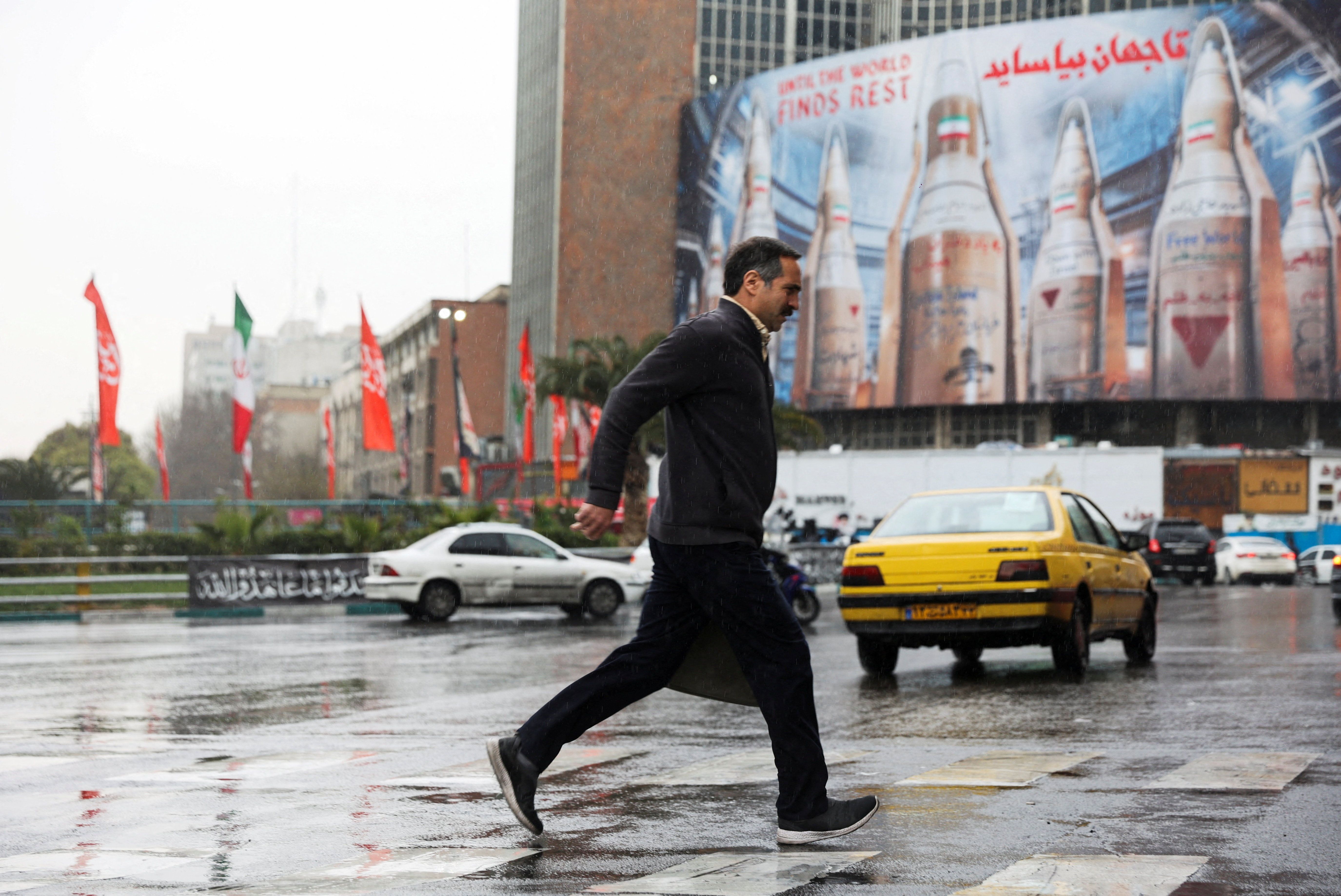 A billboard in Tehran showing missiles. 