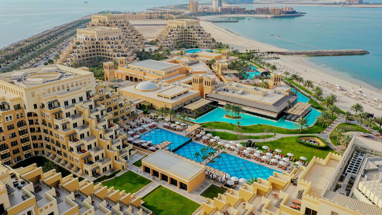 An aerial shot of the Rixos Bab Al Bahr in Ras Al Khaimah, UAE.