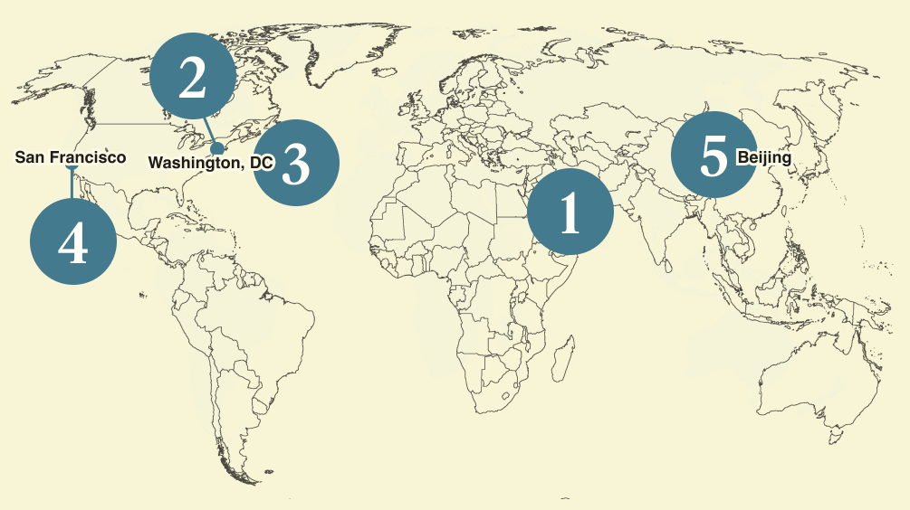 A numbered map of the world
