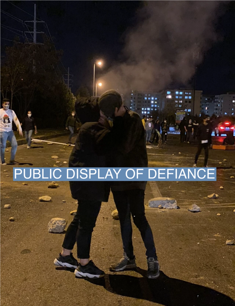 Iranian couple kissing during protests