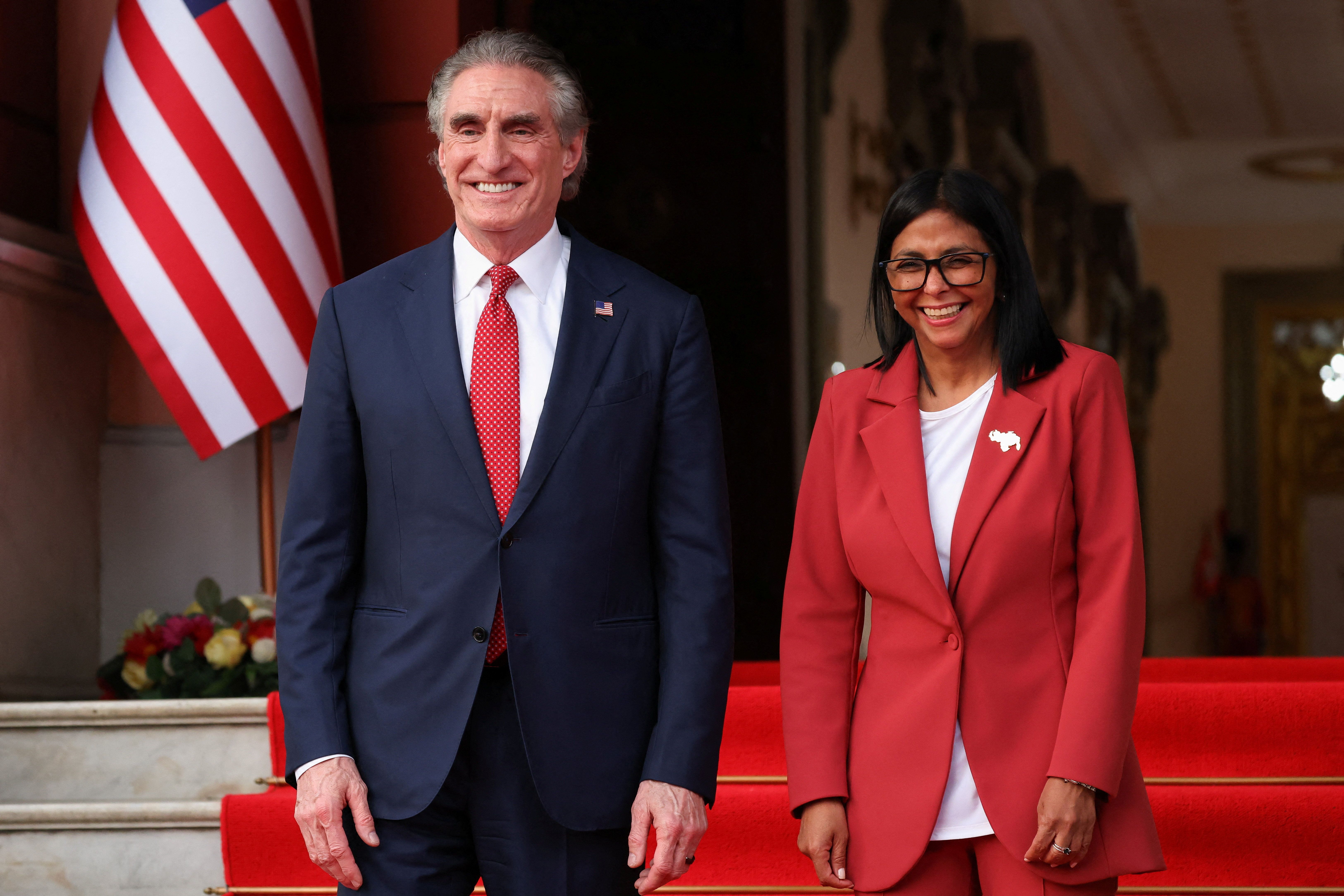 Venezuela’s interim president with the US interior secretary.