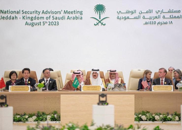Representatives from China, the U.S., and Saudi Arabia attend talks to make a headway towards a peaceful end to Russia’s war in Ukraine, in Jeddah, Saudi Arabia, August 6, 2023.
