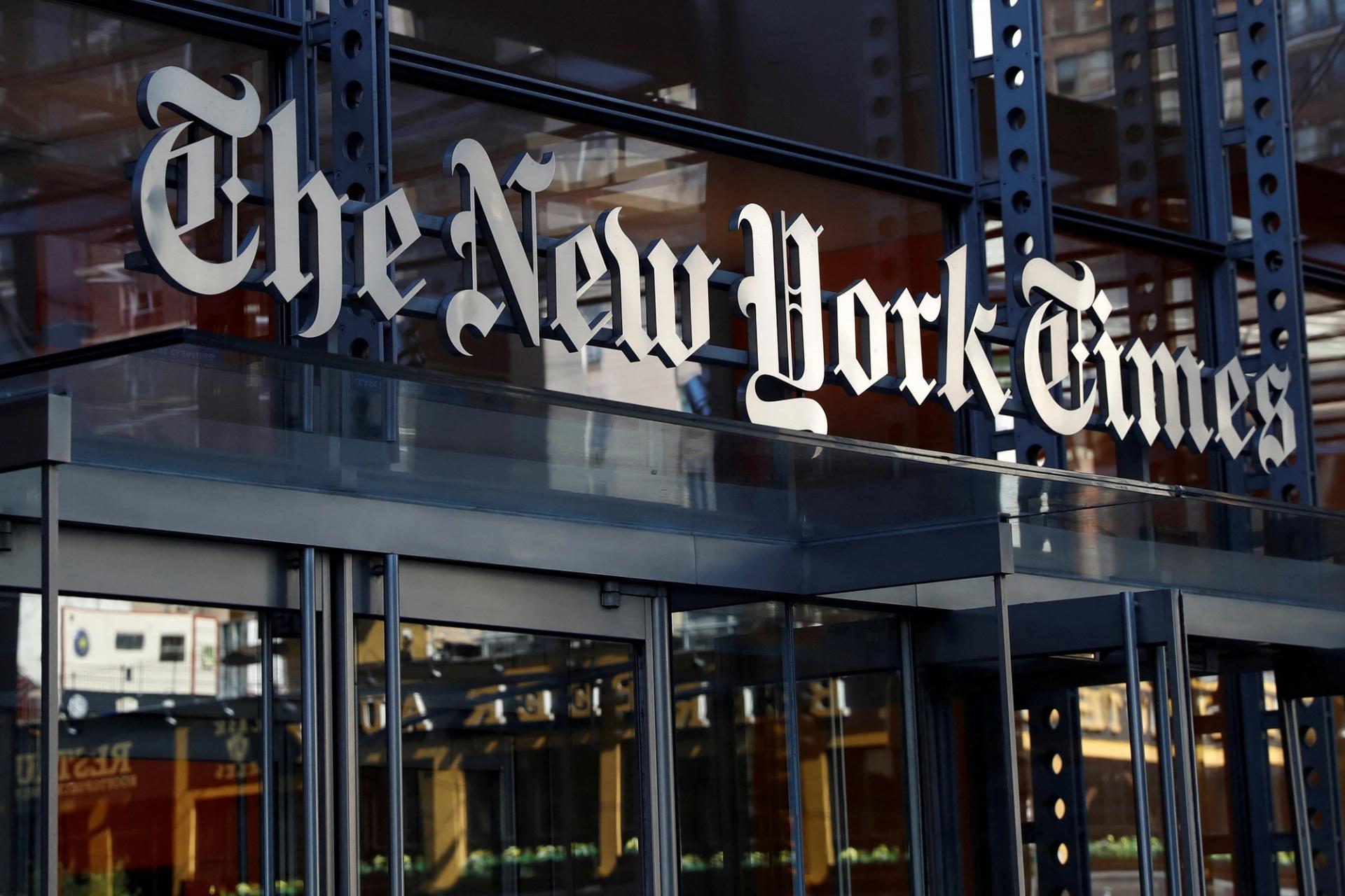 The outside of The New York Times building in Manhattan.