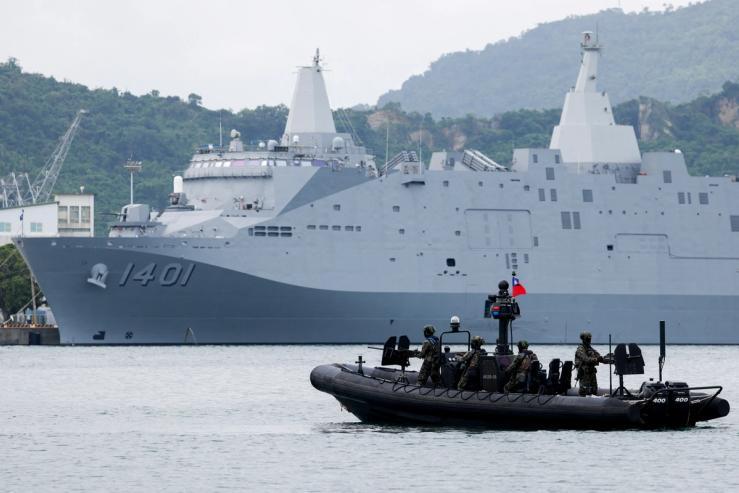Taiwan M109 Special Operations Assault Boat is on guard during the annual Han Kuang military exercise in Kaohsiung, Taiwan.