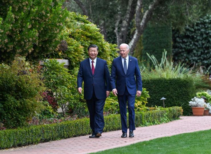 Chinese President Xi Jinping and U.S. President Joe Biden take a walk after their talks in the Filoli Estate in California on Nov. 15, 2023.