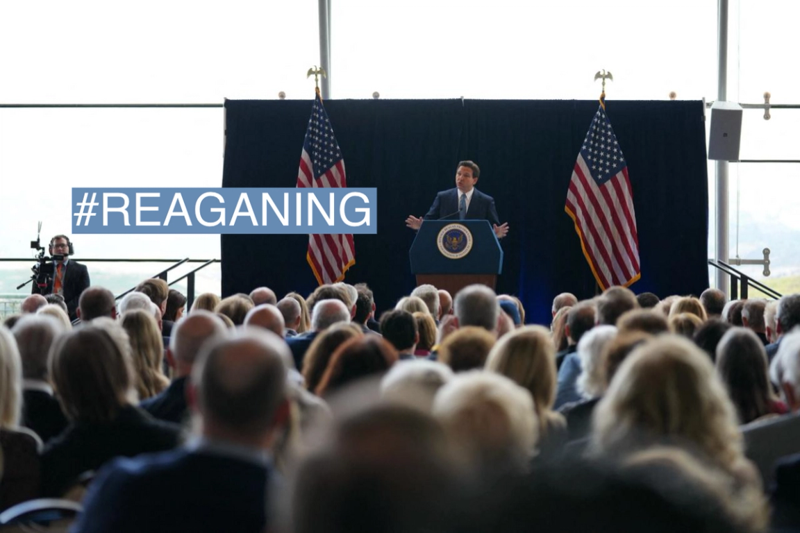 Ron DeSantis speaks at the Reagan Library in Simi Valley, California.