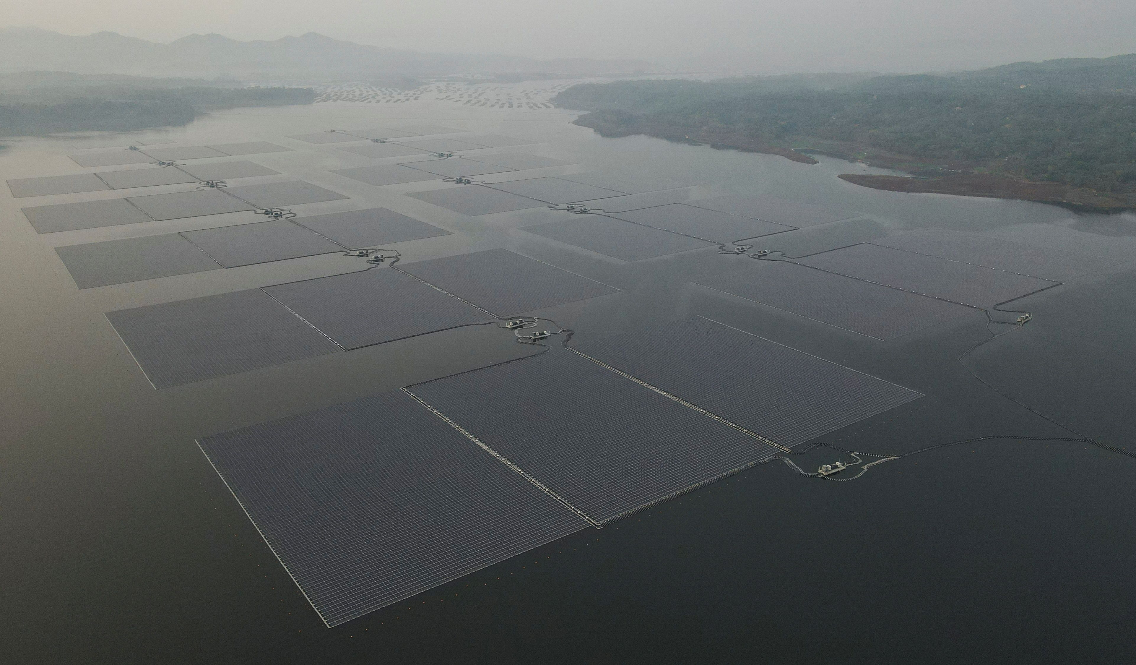 The floating solar power plant built on Cirata dam, Indonesia. 