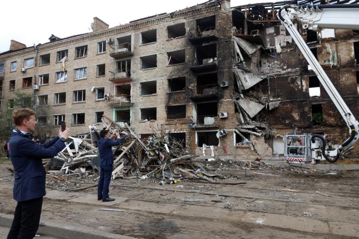 Aftermath of a recent Russian missile and drone attack in Kyiv.