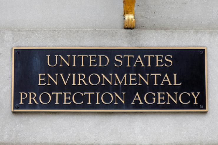 Signage is seen at the headquarters of the United States Environmental Protection Agency in Washington.