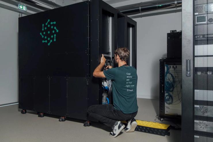 An engineer working on a Pasqal quantum processing unit.
