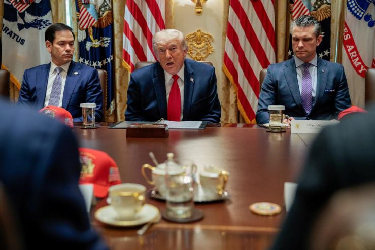 Marco Rubio, Donald Trump, and Pete Hegseth.