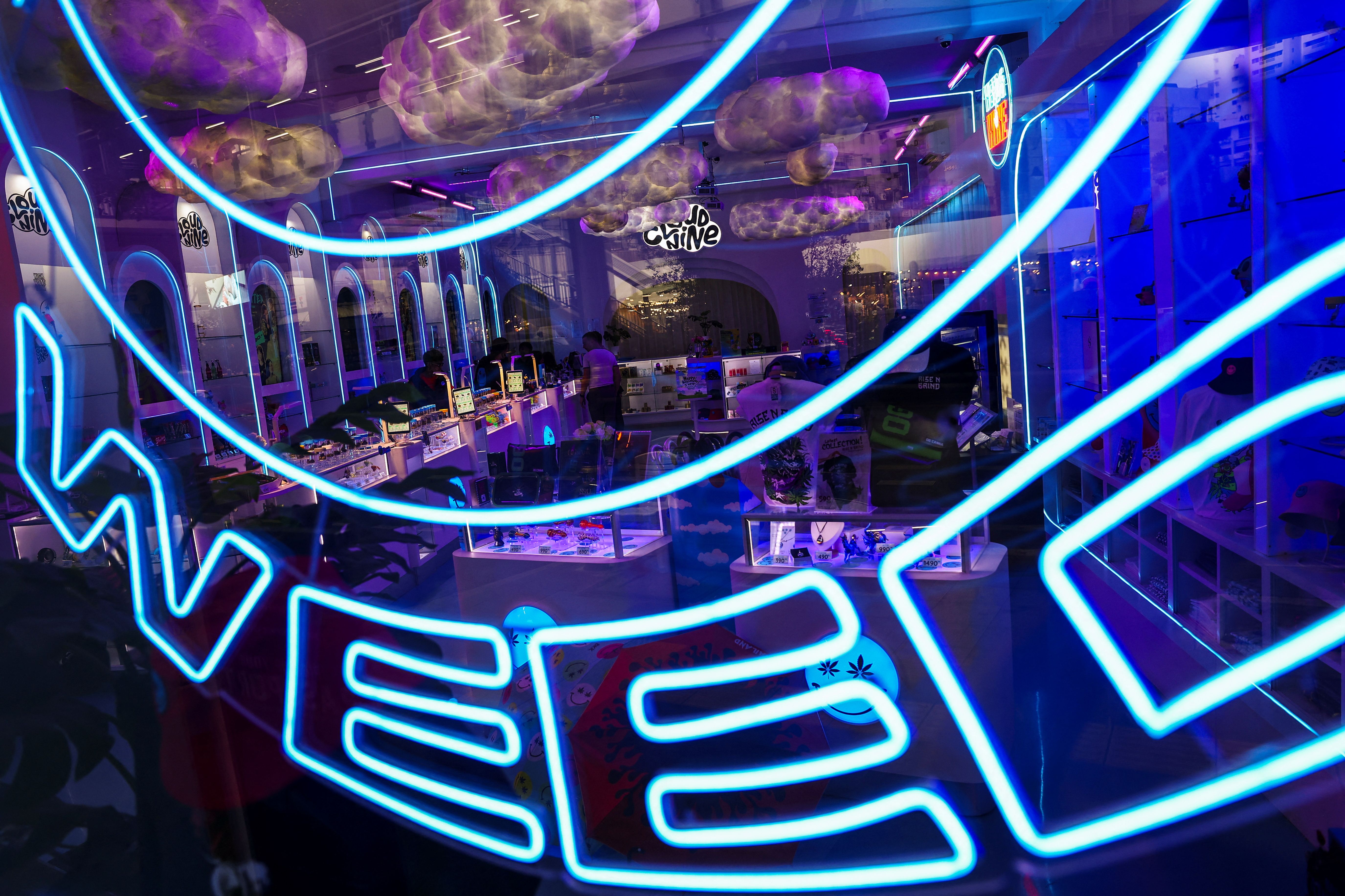 A view shows a cannabis shop on Sukhumvit Road, one of the most popular tourist spots in Bangkok.