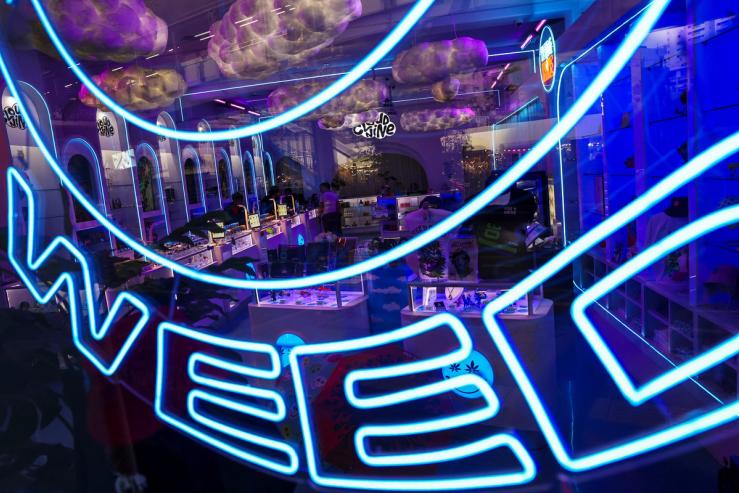 A view shows a cannabis shop on Sukhumvit Road, one of the most popular tourist spots in Bangkok.