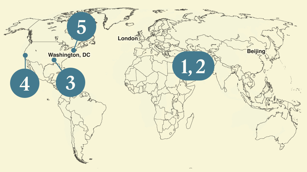A numbered map of the world.