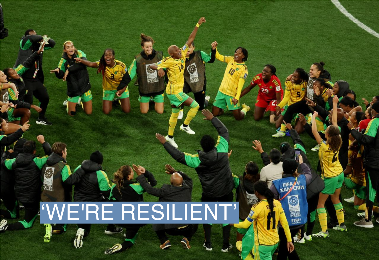 August 2, 2023 Jamaica’s Deneisha Blackwood celebrates with teammates after the match as Jamaica qualify for the knockout stages of the World Cup REUTERS/Asanka Brendon Ratnayake TPX IMAGES OF THE DAY