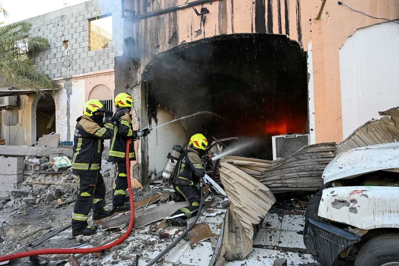 The aftermath of an Iranian drone strike in Bahrain. 