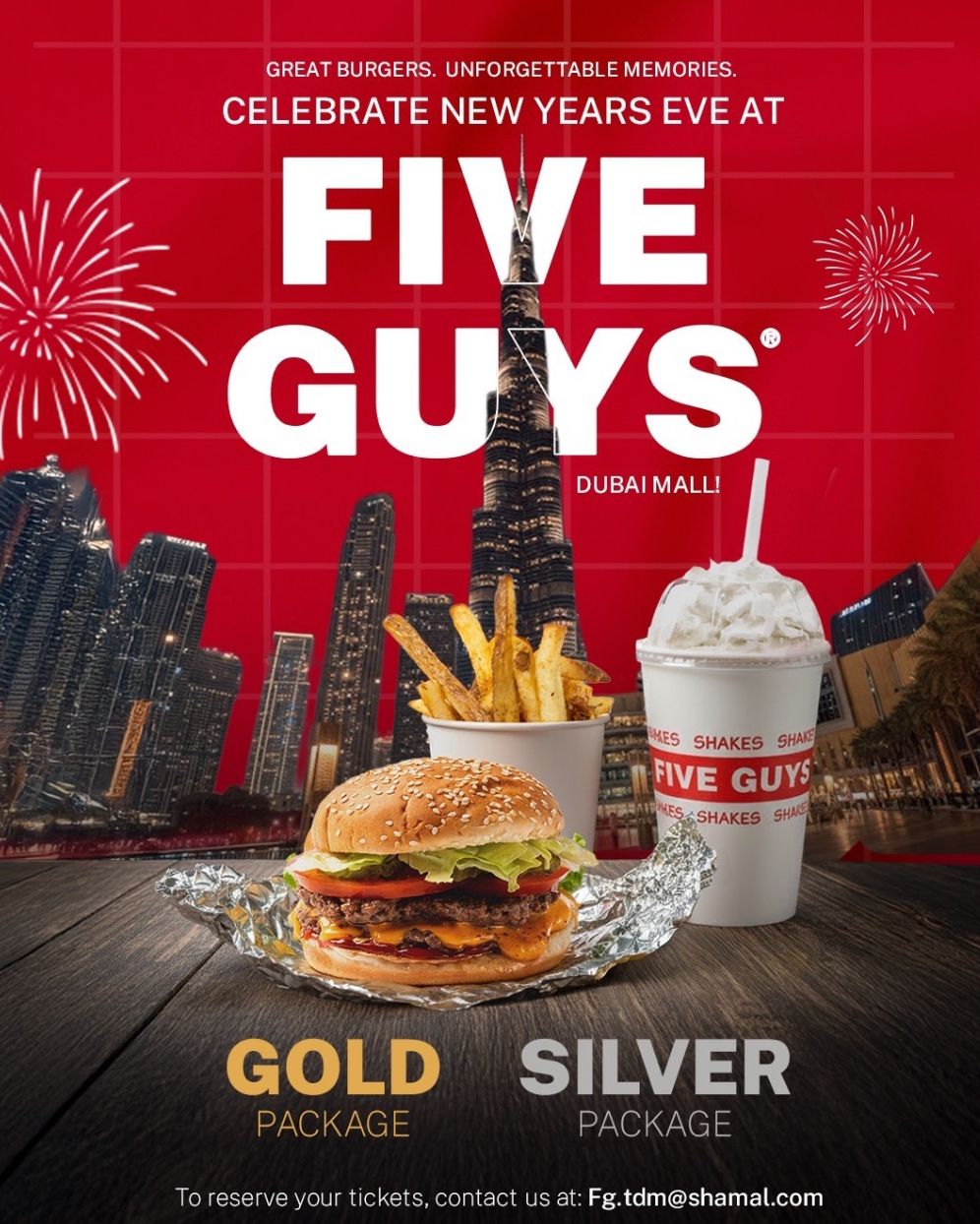 A graphic promoting New Year’s Eve at Five Guys.
