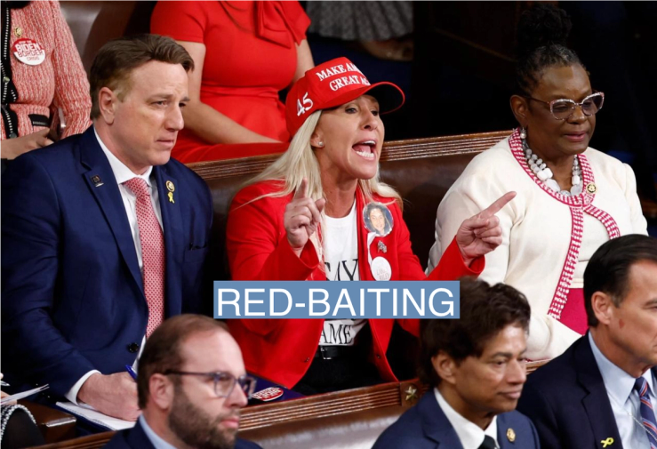 U.S. Representative Marjorie Taylor Greene, R-Ga., yells at U.S. President Joe Biden as he delivers the State of the Union address at the U.S. Capitol in Washington, D.C., on March 7, 2024.