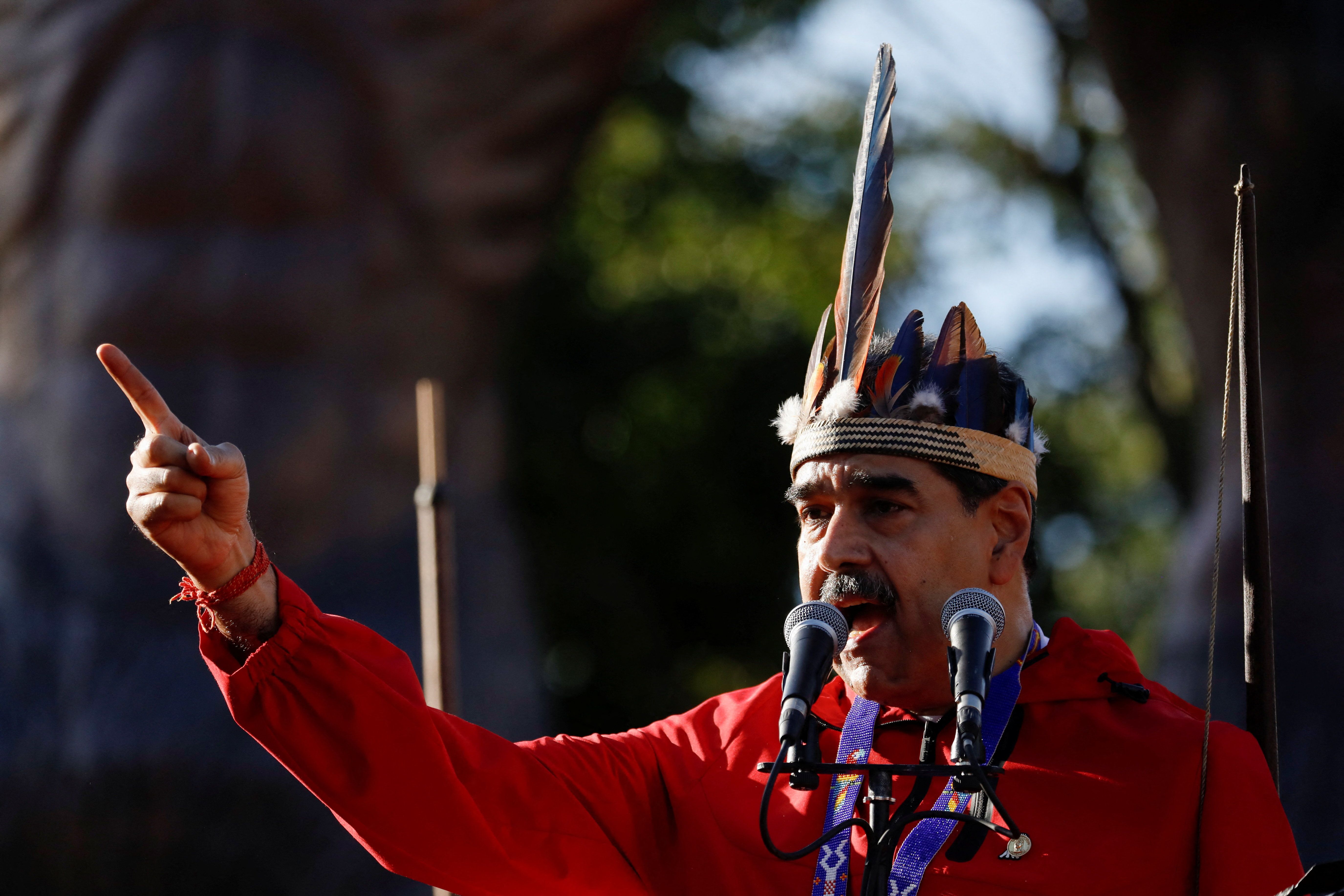  Venezuela’s President Nicolás Maduro participates in a demonstration to mark Indigenous Resistance Day.