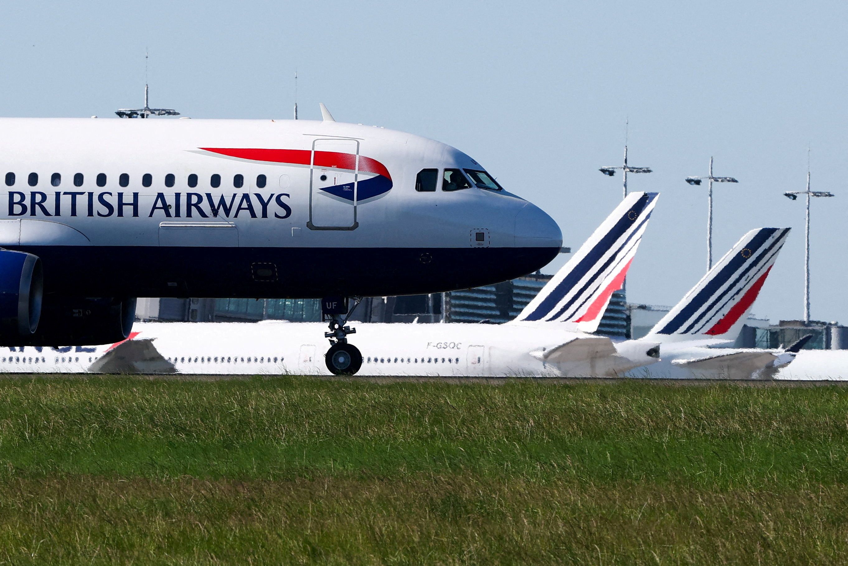 A British Airways airplane taxis at Charles de Gaulle airport.