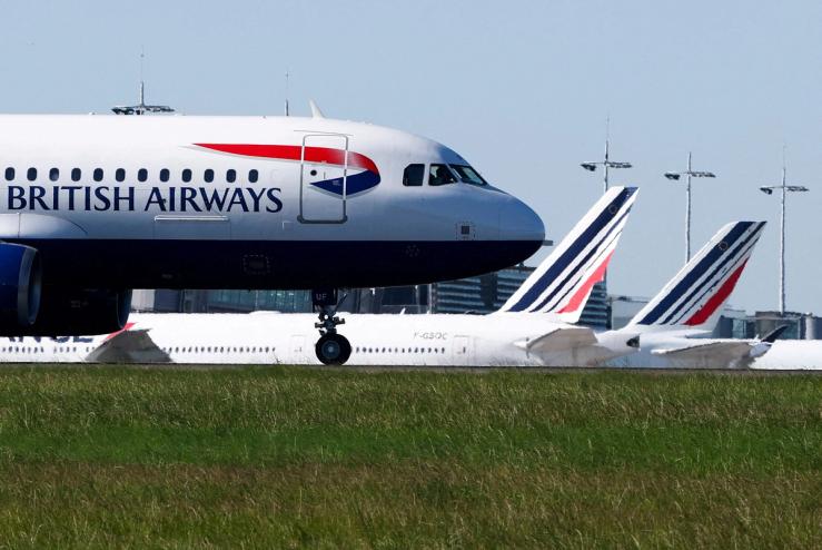 A British Airways airplane taxis at Charles de Gaulle airport.