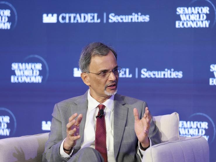 V. Anantha Nageswaran speaks on stage during Semafor World Economy 2026