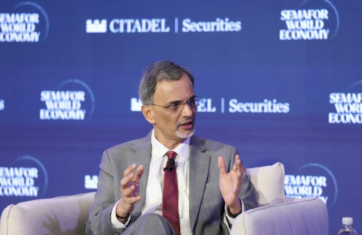 V. Anantha Nageswaran speaks on stage during Semafor World Economy 2026