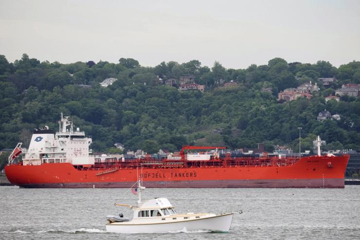 The Bow Gemini, an oil tanker, is seen anchored in New York Harbor in New York City.