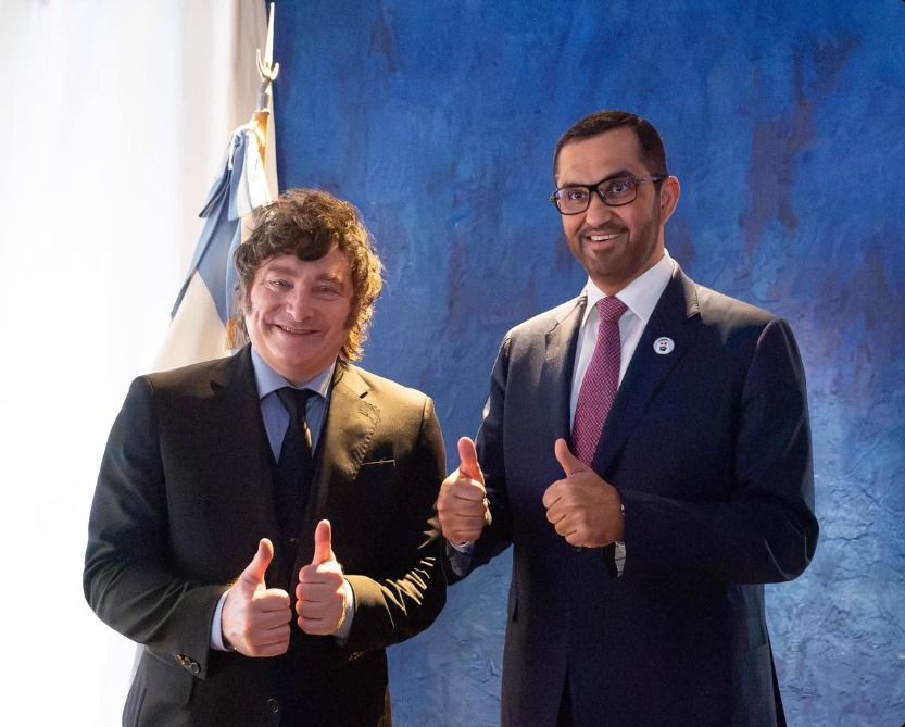 Argentinian President Javier Milei and ADNOC CEO Sultan Al Jaber. 