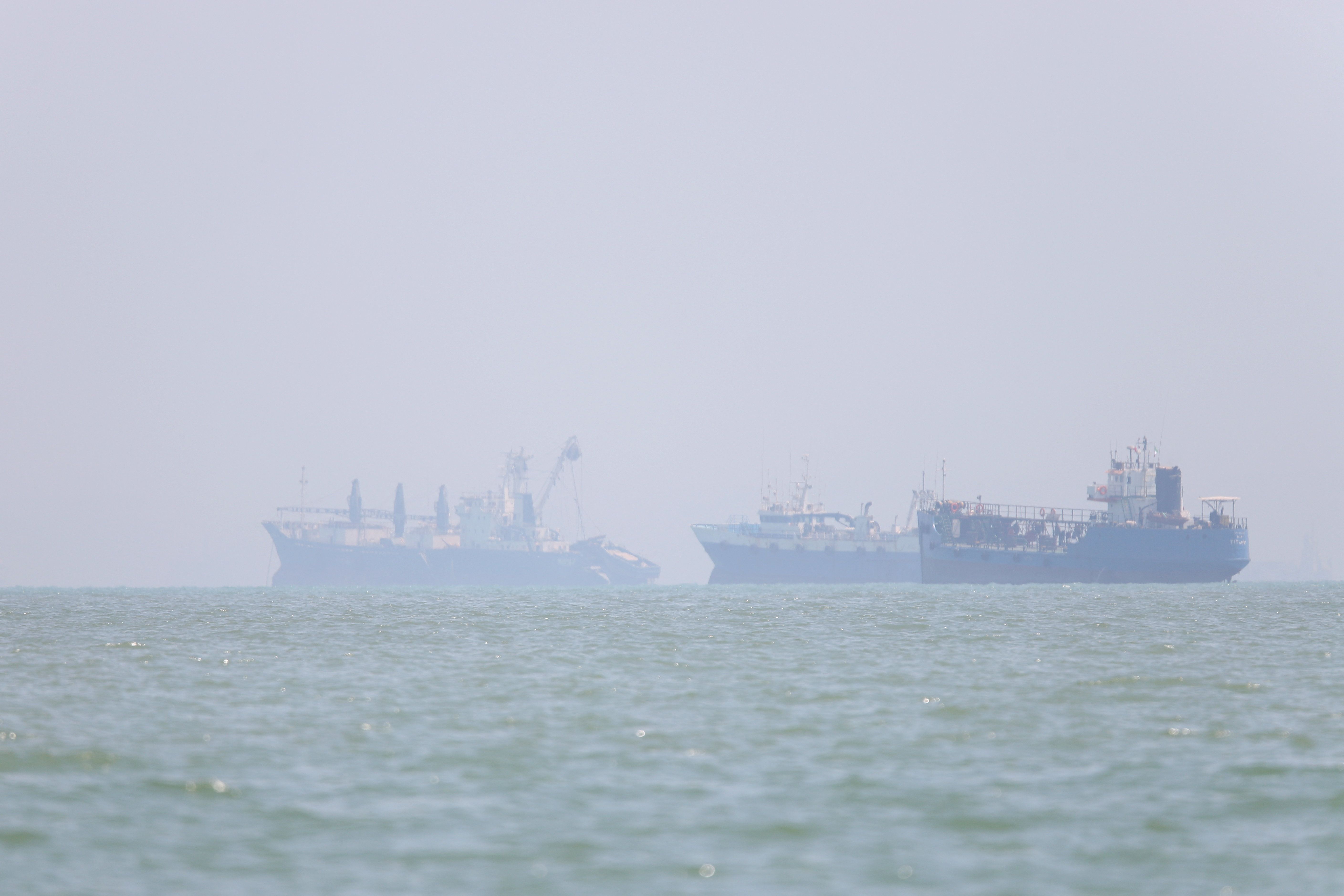 Vessels in the Strait of Hormuz near the beach of Bandar Abbas, Iran, June 11, 2026. 