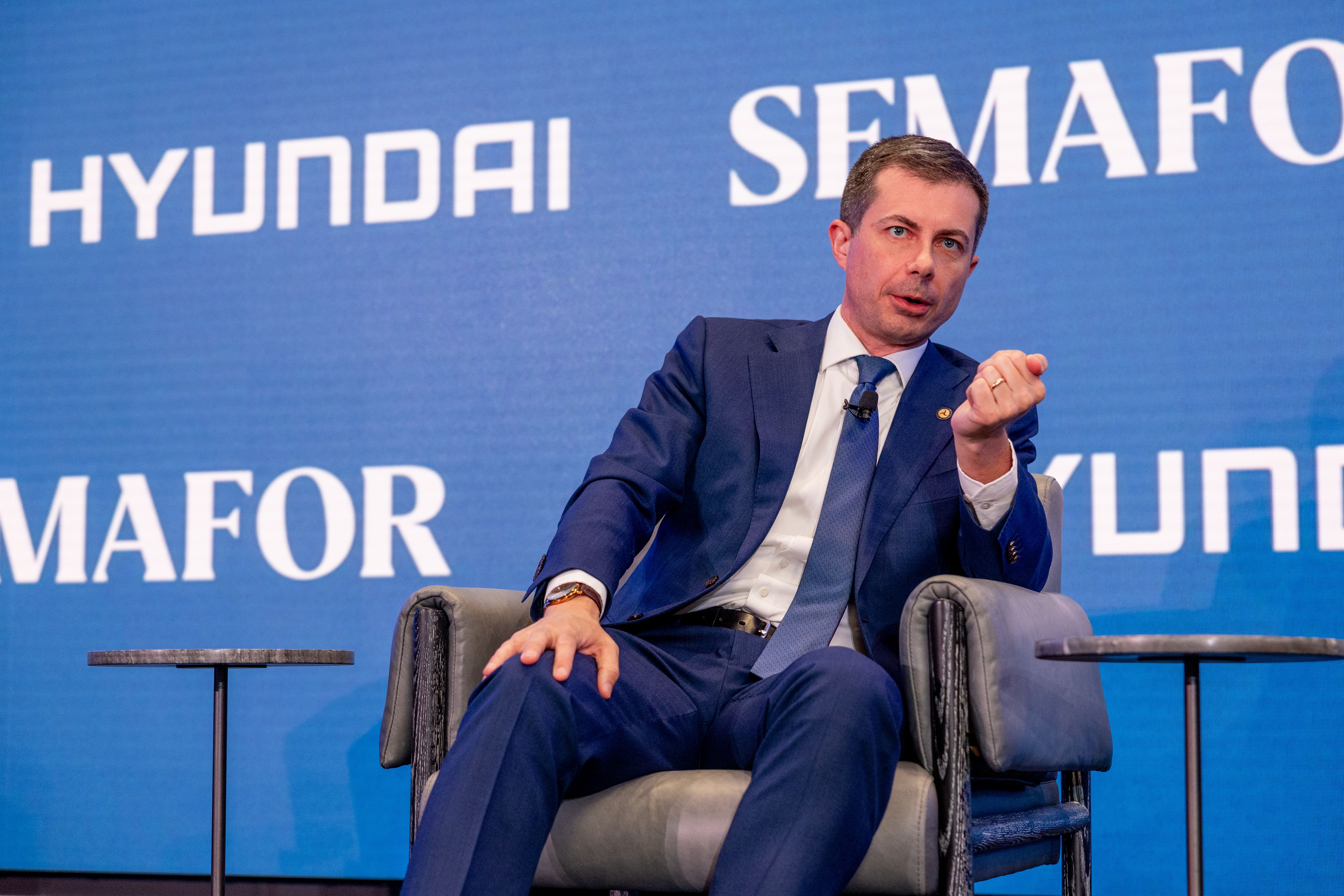 U.S. Secretary of Transportation Pete Buttigieg speaks at Semafor’s World Economic Summit on April 17, 2024.