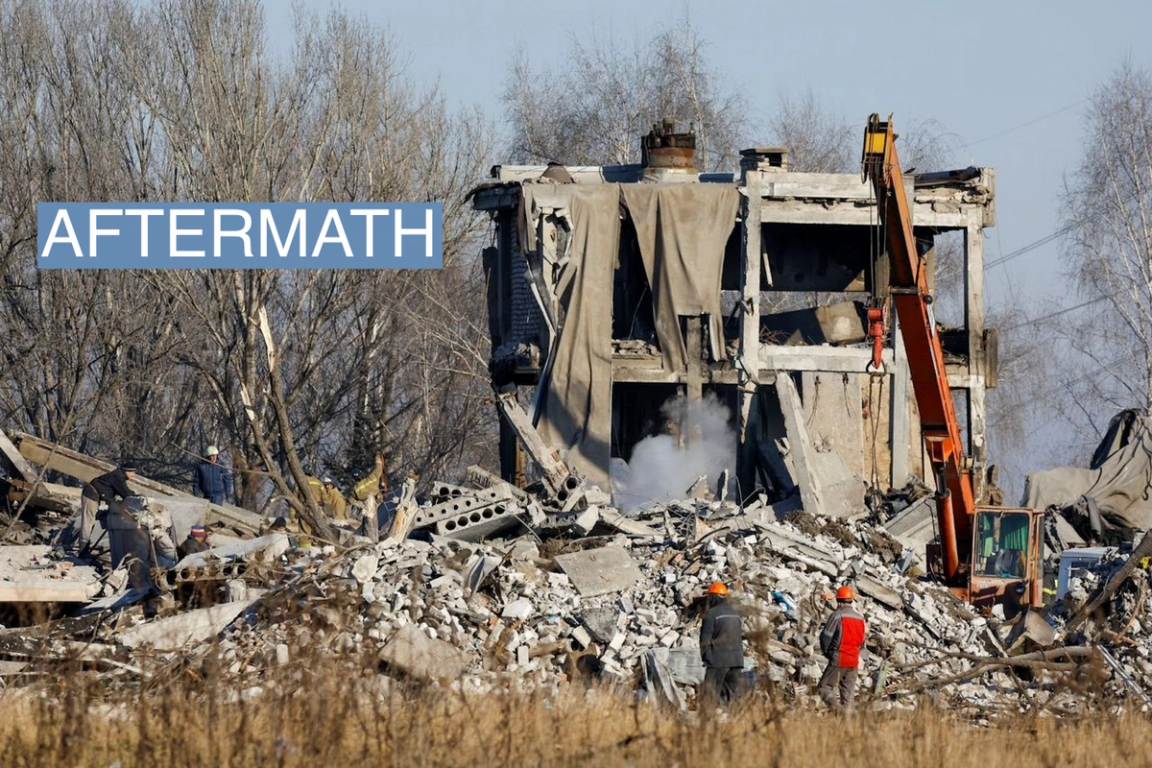 The aftermath of Ukrainian attacks on Makiivka, occupied Ukraine.