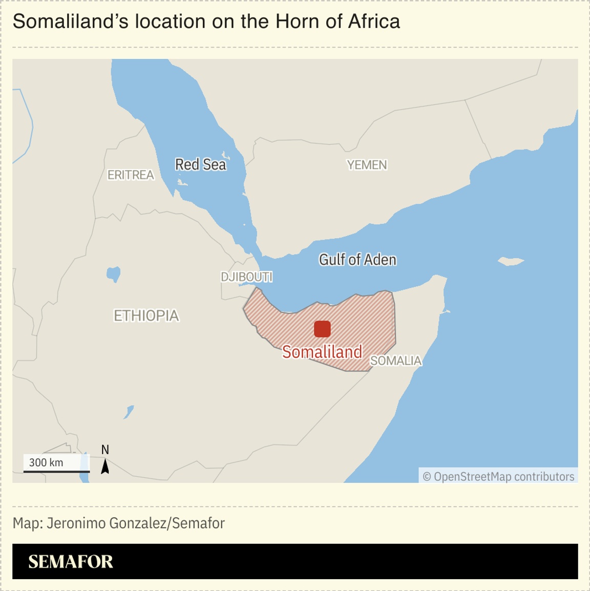 A map showing Somaliland’s location on the Horn of Africa.