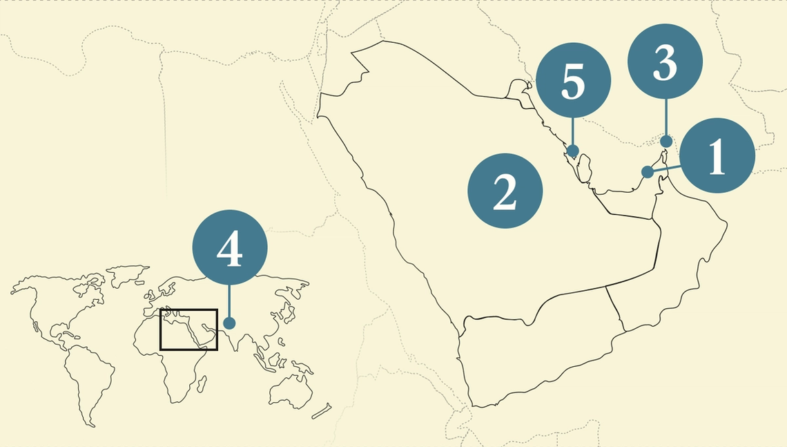 A numbered map of the Gulf.