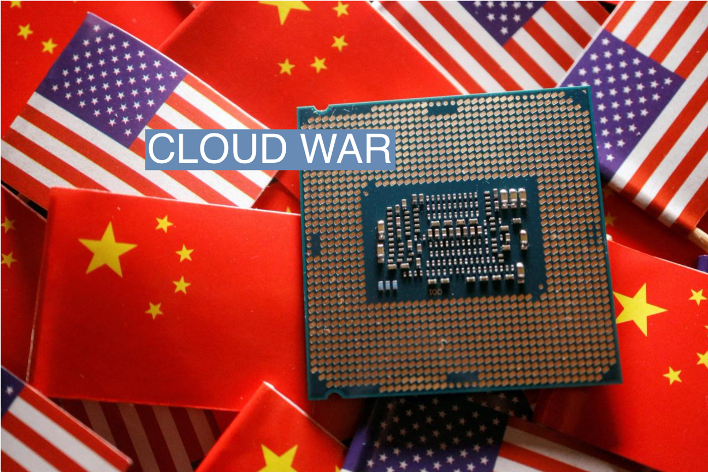 FILE PHOTO: A central processing unit (CPU) semiconductor chip is displayed among flags of China and U.S., in this illustration picture taken February 17, 2023. REUTERS/Florence Lo/Illustration/File Photo