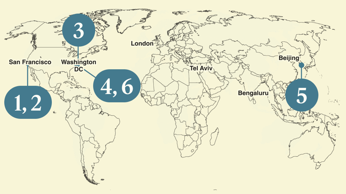 A numbered map of the world.