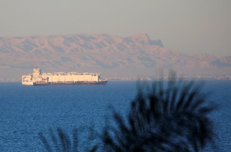 A container ship in the Suez canal.